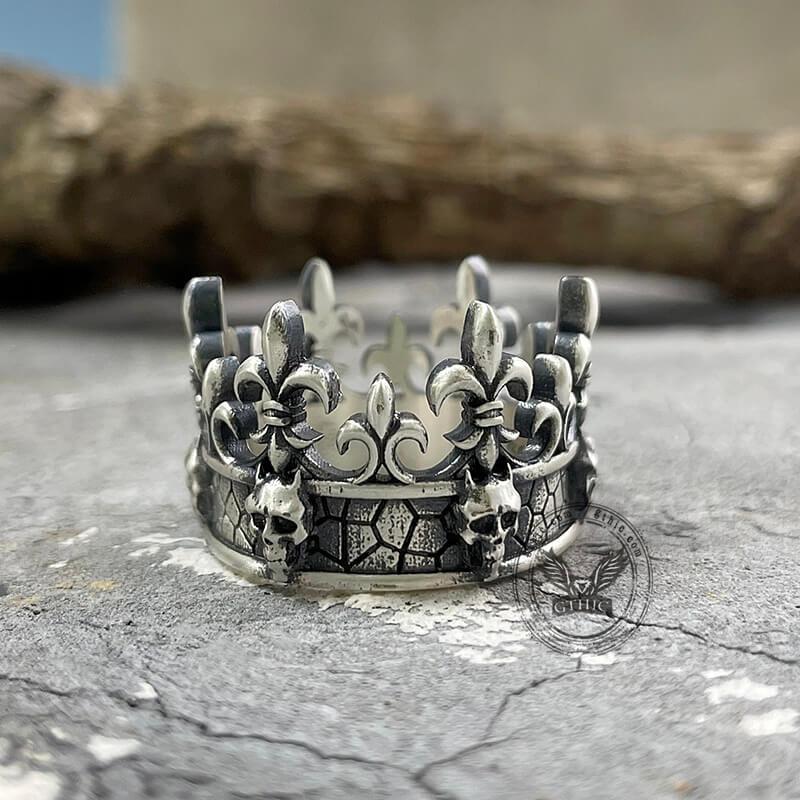 Ornate Crown Sterling Silver Skull Ring | Gthic.com