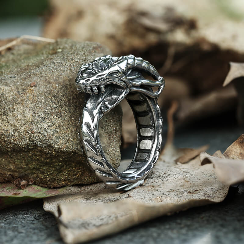 Ouroboros Dragon Stainless Steel Ring Necklace Set | Gthic.com