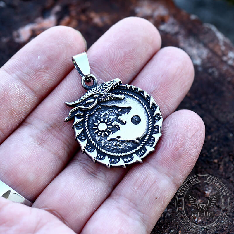 Ouroboros Fenrir Wolf Stainless Steel Pendant | Gthic.com