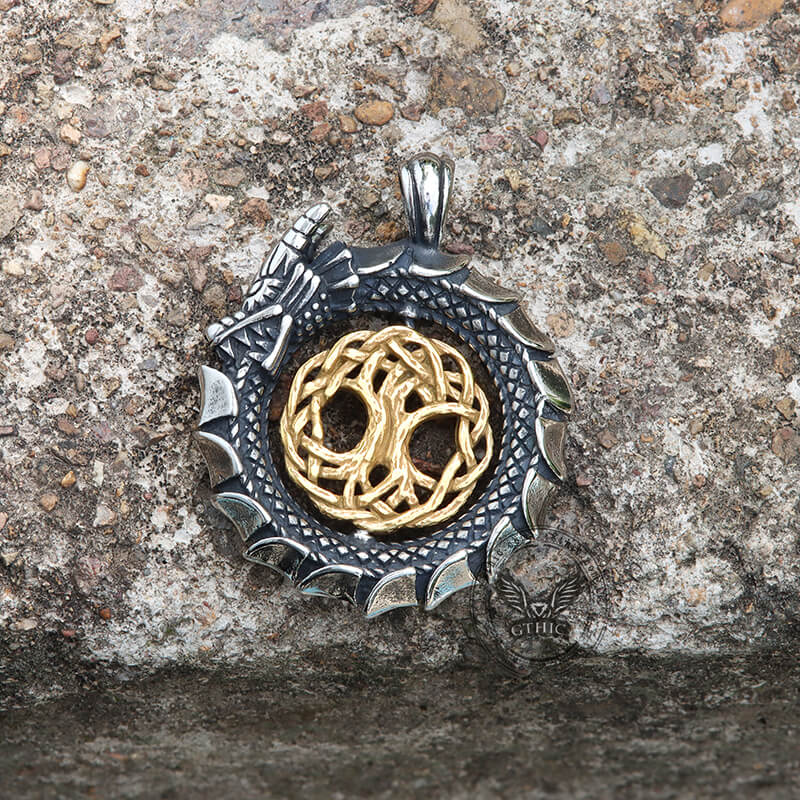 Ouroboros Tree of Life Stainless Steel Spinner Pendant | Gthic.com