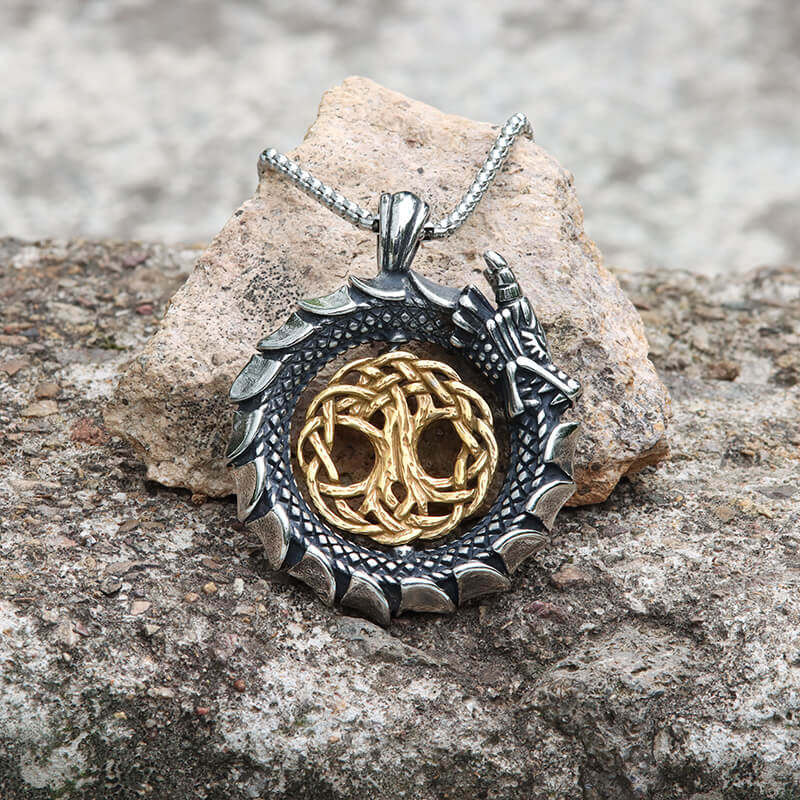 Ouroboros Tree of Life Stainless Steel Spinner Pendant | Gthic.com