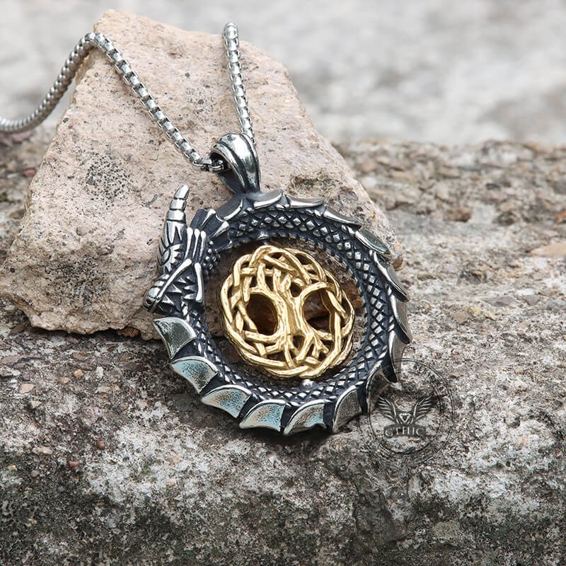 Ouroboros Tree of Life Stainless Steel Spinner Pendant | Gthic.com