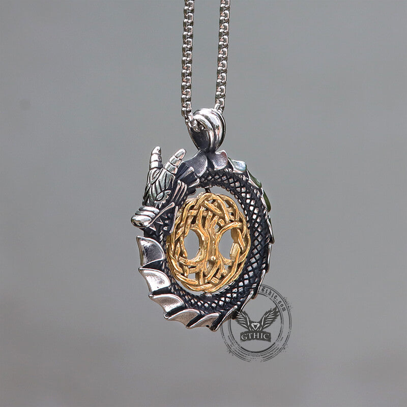 Ouroboros Tree of Life Stainless Steel Spinner Pendant | Gthic.com