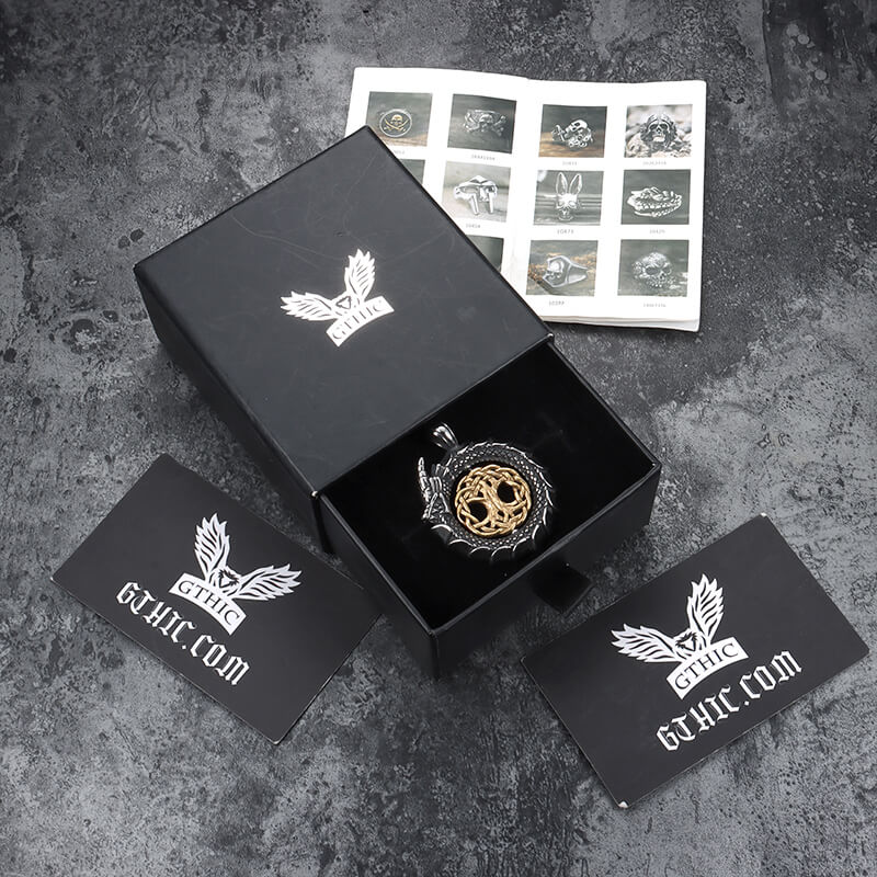 Ouroboros Tree of Life Stainless Steel Spinner Pendant