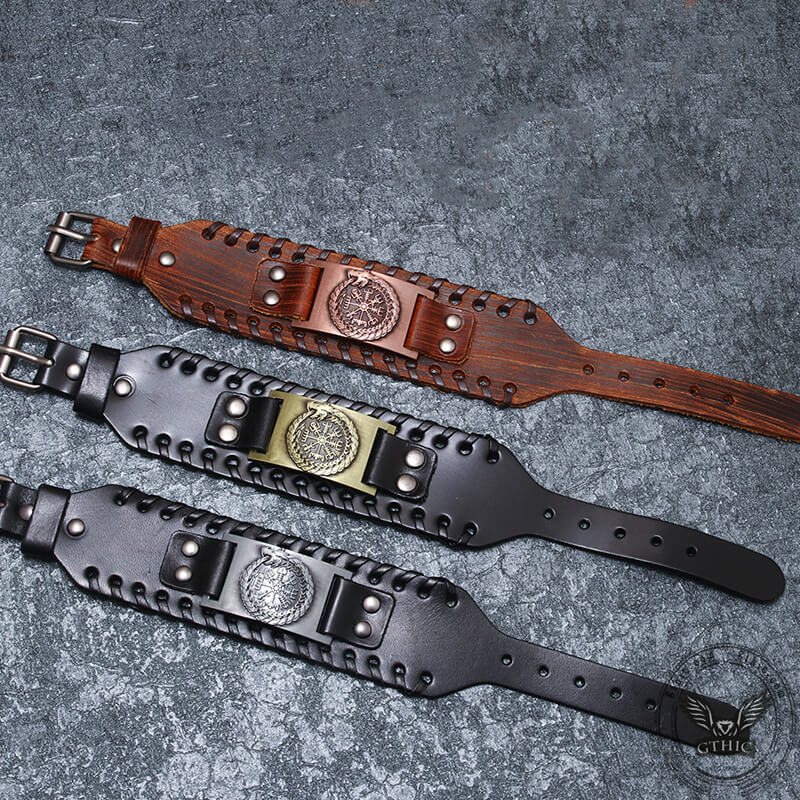 Ouroboros Vegvisir Wristband Leather Bracelet | Gthic.com