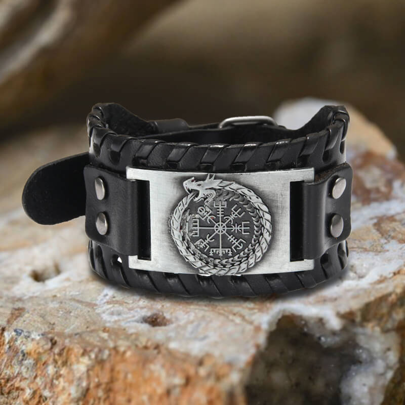 Ouroboros Vegvisir Wristband Leather Bracelet | Gthic.com