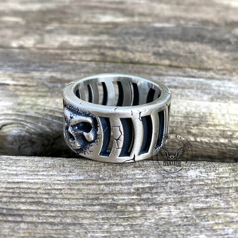 Out Of The Cage Sterling Silver Skull Ring | Gthic.com