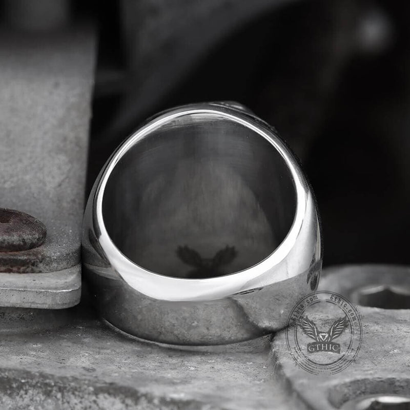 Owl And Ouroboros Stainless Steel Ring05 | Gthic.com