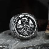 Owl And Ouroboros Stainless Steel Ring04 | Gthic.com