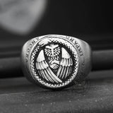 Owl And Ouroboros Stainless Steel Ring01 | Gthic.com