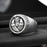 Owl And Ouroboros Stainless Steel Ring