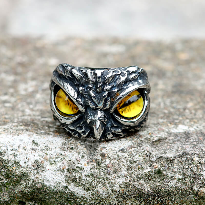 Retro Vintage 925 Sterling Zilveren Uil Hoofd Ring met Blauwe Ogen voor Mannen Vrouwen Open en Verstelbare, Medium, Metaal, Hars Retro Vintage 925 Sterling Zilveren Uil Hoofd Ring met Blauwe Ogen voor Mannen Vrouwen Open en Verstelbare, Medium, Metaal, Hars