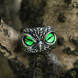 Owl Stainless Steel Animal Ring Green | Gthic.com