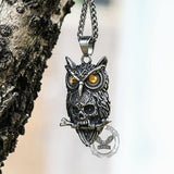 Owl Stainless Steel Gemstone Skull Pendant | Gthic.com