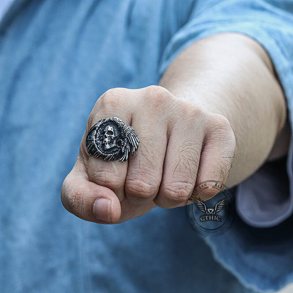 Crow Stainless Steel Skull Ring02 | Gthic.com