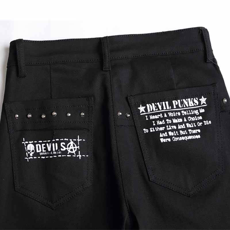 Patch Skull Print Cotton Men's Punk Pants