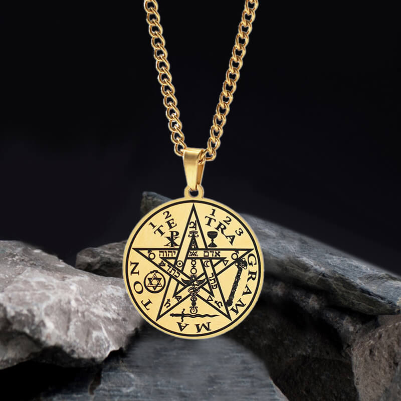 Pentagram Seal Of Solomon Stainless Steel Necklace03 gold | Gthic.com