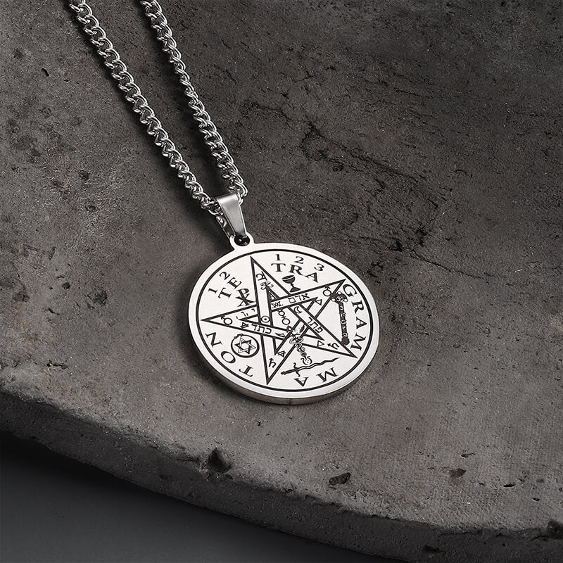 Pentagram Seal Of Solomon Stainless Steel Necklace01 silver | Gthic.com