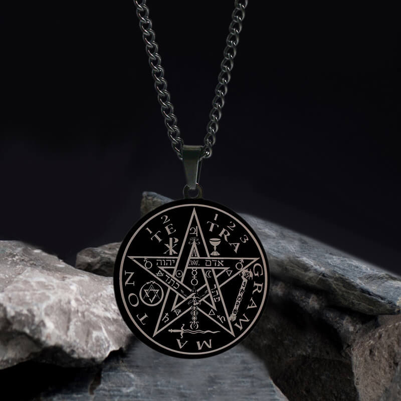 Pentagram Seal Of Solomon Stainless Steel Necklace04 black | Gthic.com