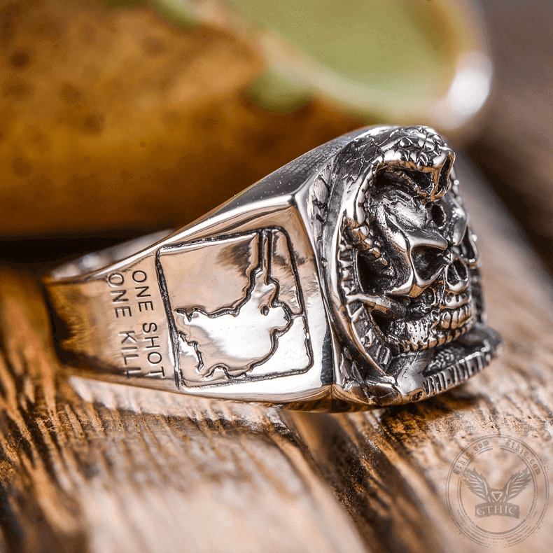 Pirate Coiled Snake Sterling Silver Skull Ring 04 | Gthic.com