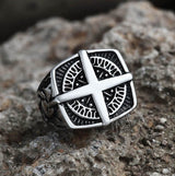 Pirate Compass Cross Stainless Steel Ring | Gthic.com