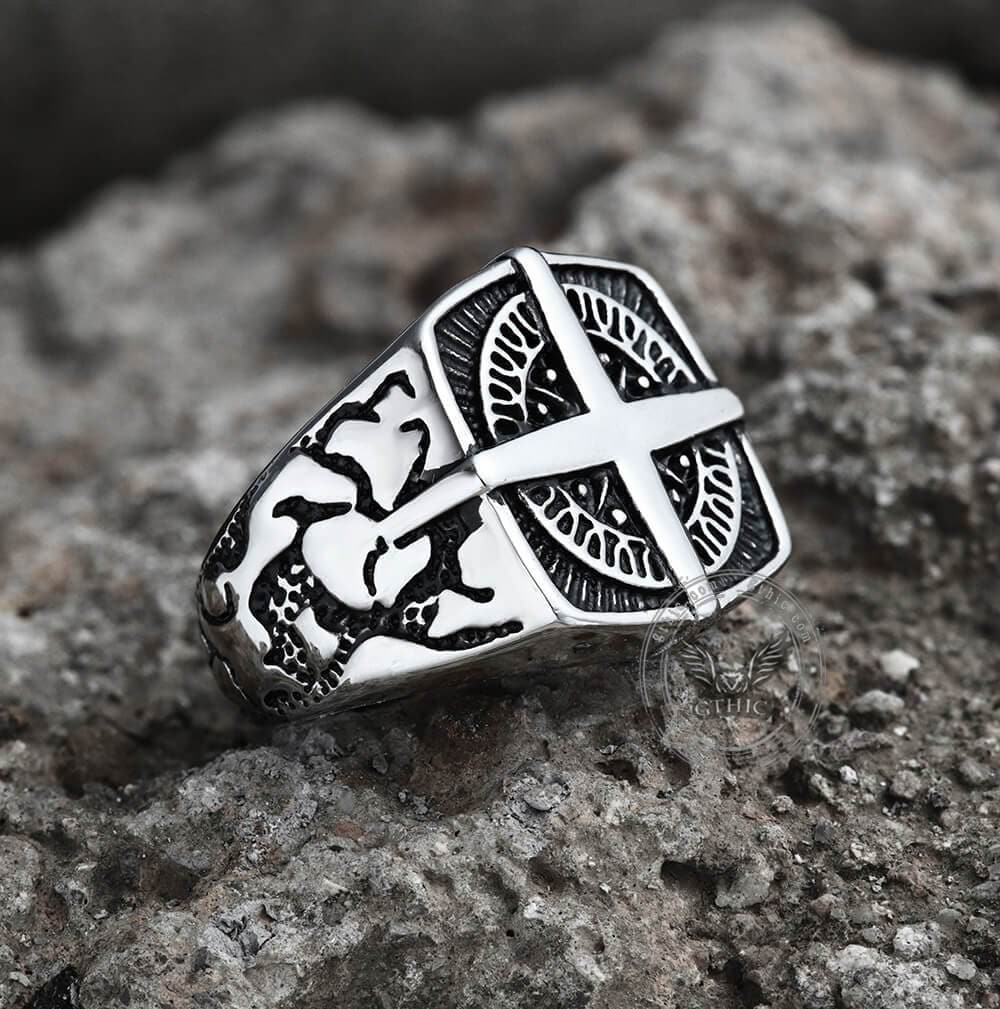 Pirate Compass Cross Stainless Steel Ring | Gthic.com