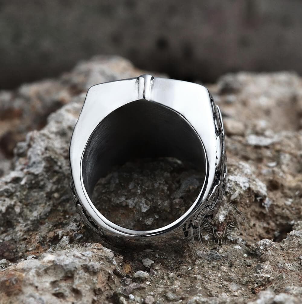 Pirate Compass Cross Stainless Steel Ring | Gthic.com