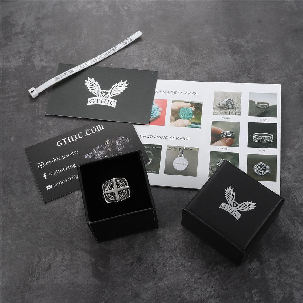 Pirate Compass Cross Stainless Steel Ring - GTHIC