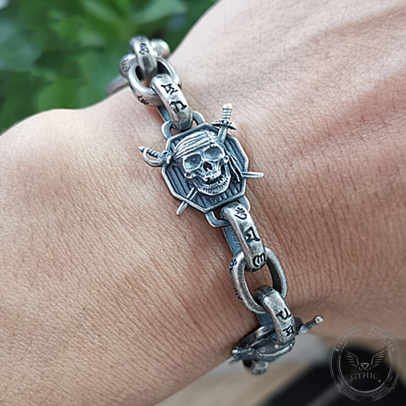 Pirate Skull Sterling Silver Bracelet | Gthic.com