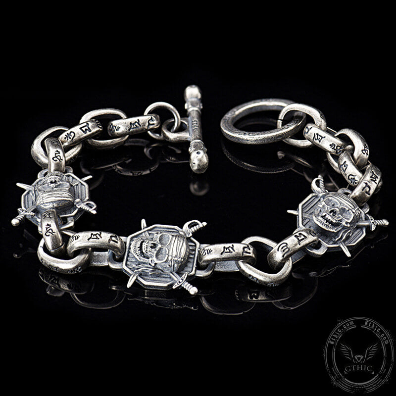 Pirate Skull Sterling Silver Bracelet | Gthic.com