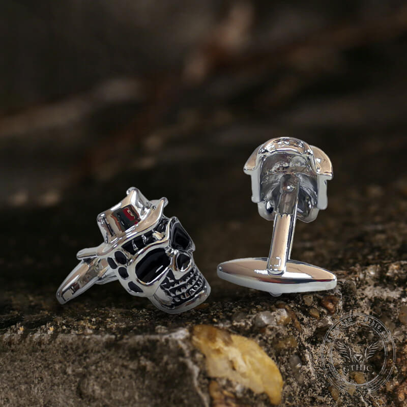 Pirate With Hat Brass Skull Cufflinks 03 | Gthic.com