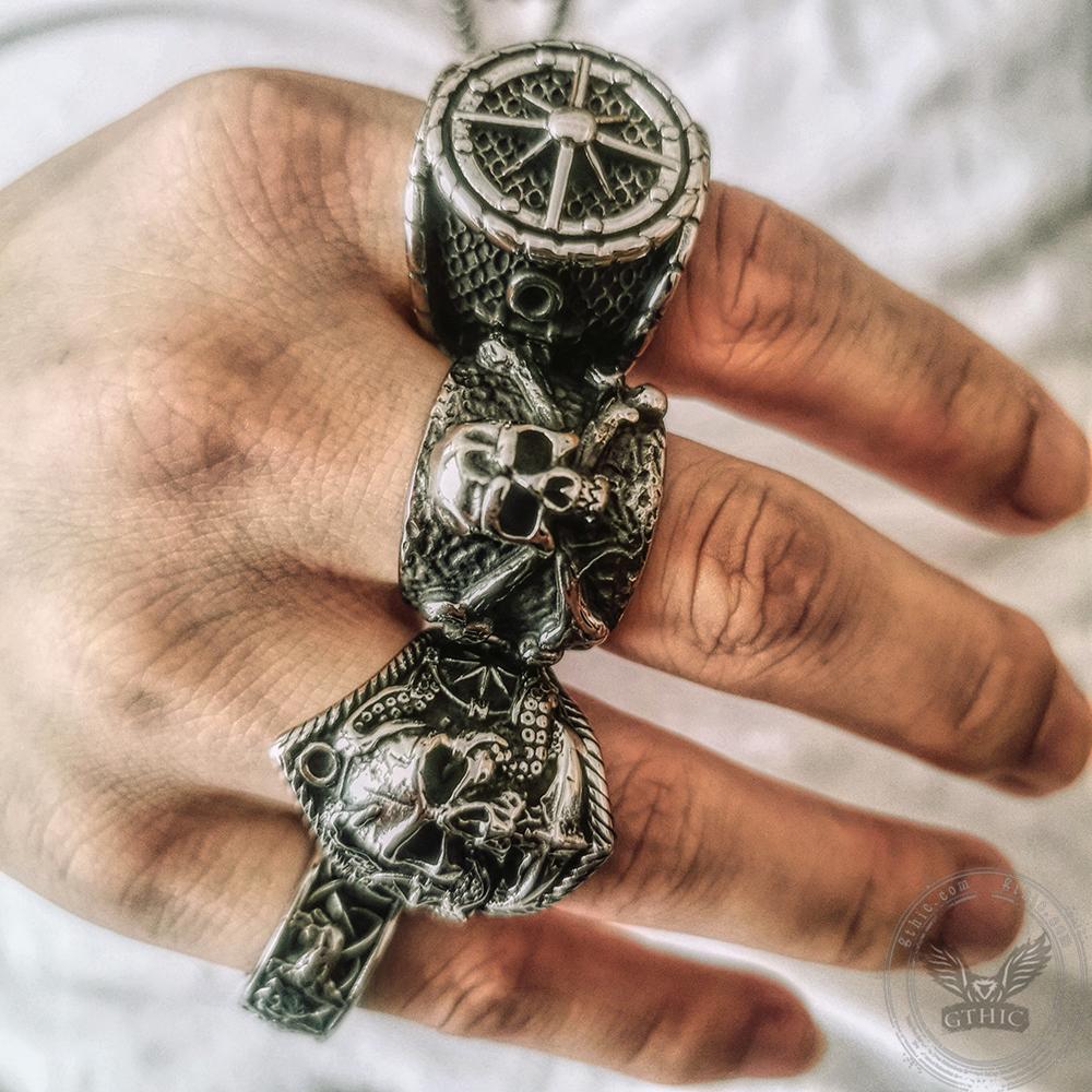 Pirate Anchor Stainless Steel Skull Ring | Gthic.com