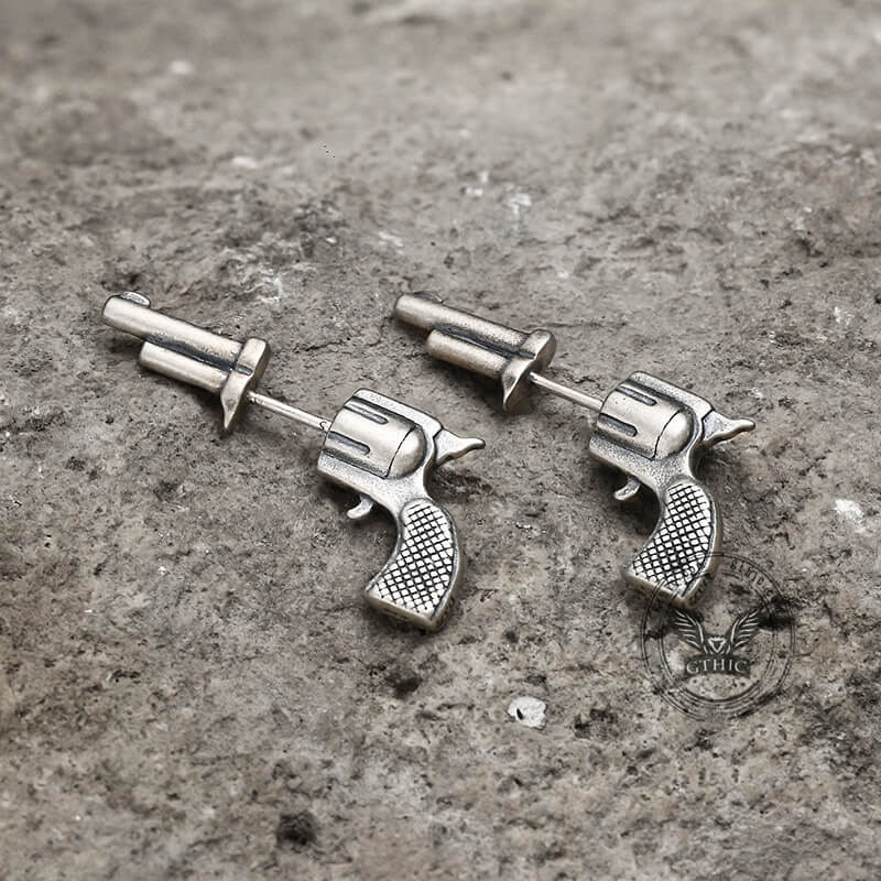 Pistol Sterling Silver Stud Earrings | Gthic.com