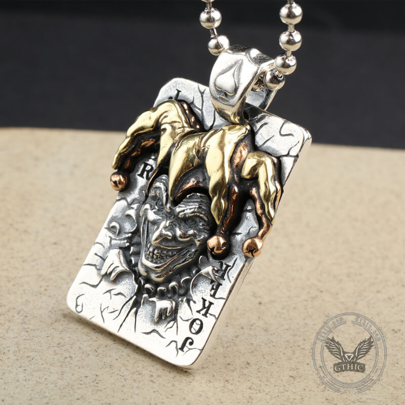 Poker Joker Sterling Silver Skull Pendant 02 | Gthic.com