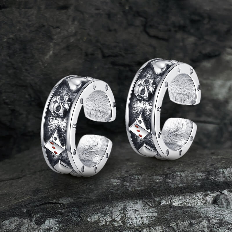 Poker Skull Sterling Silver Ear Cuffs | Gthic.com