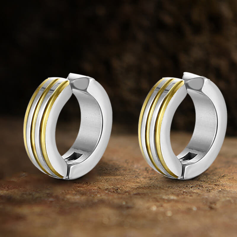 Polished Two-tone Stainless Steel Ear Cuffs