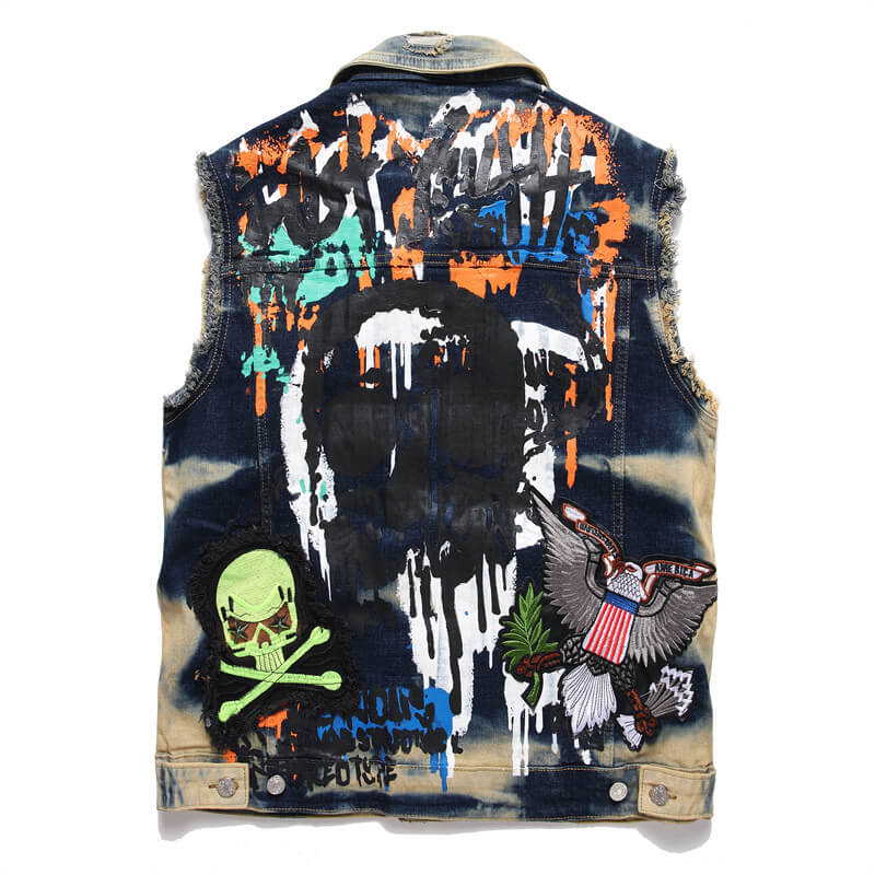 Printed Embroidered Cotton Skull Vest | Gthic.com