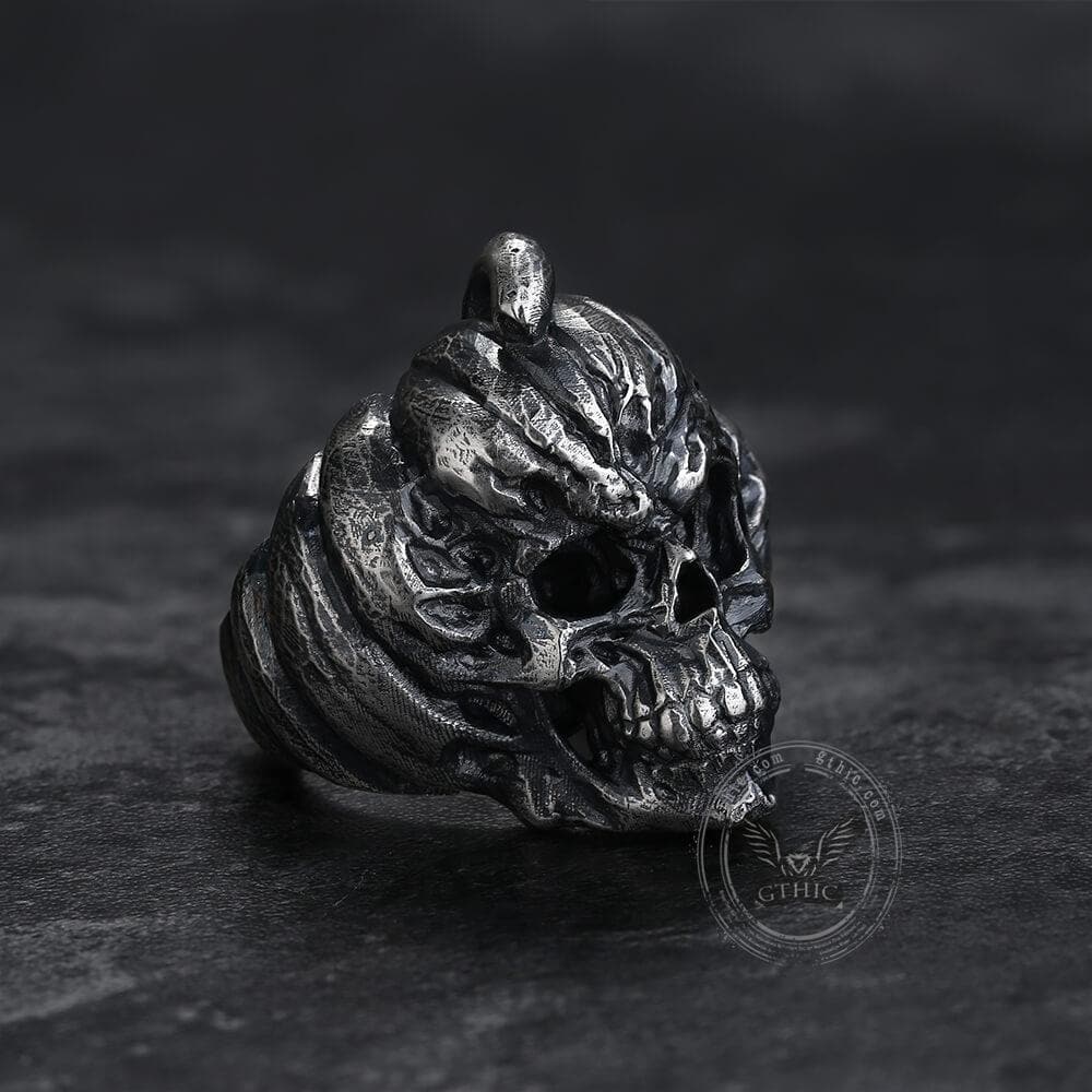Bague en laiton et argent sterling avec crâne de citrouille