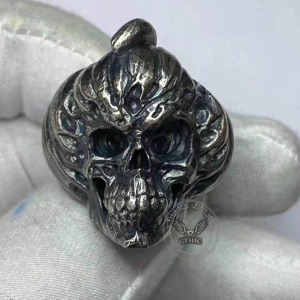 Pumpkin Skull Sterling Silver Brass Ring | Gthic.com