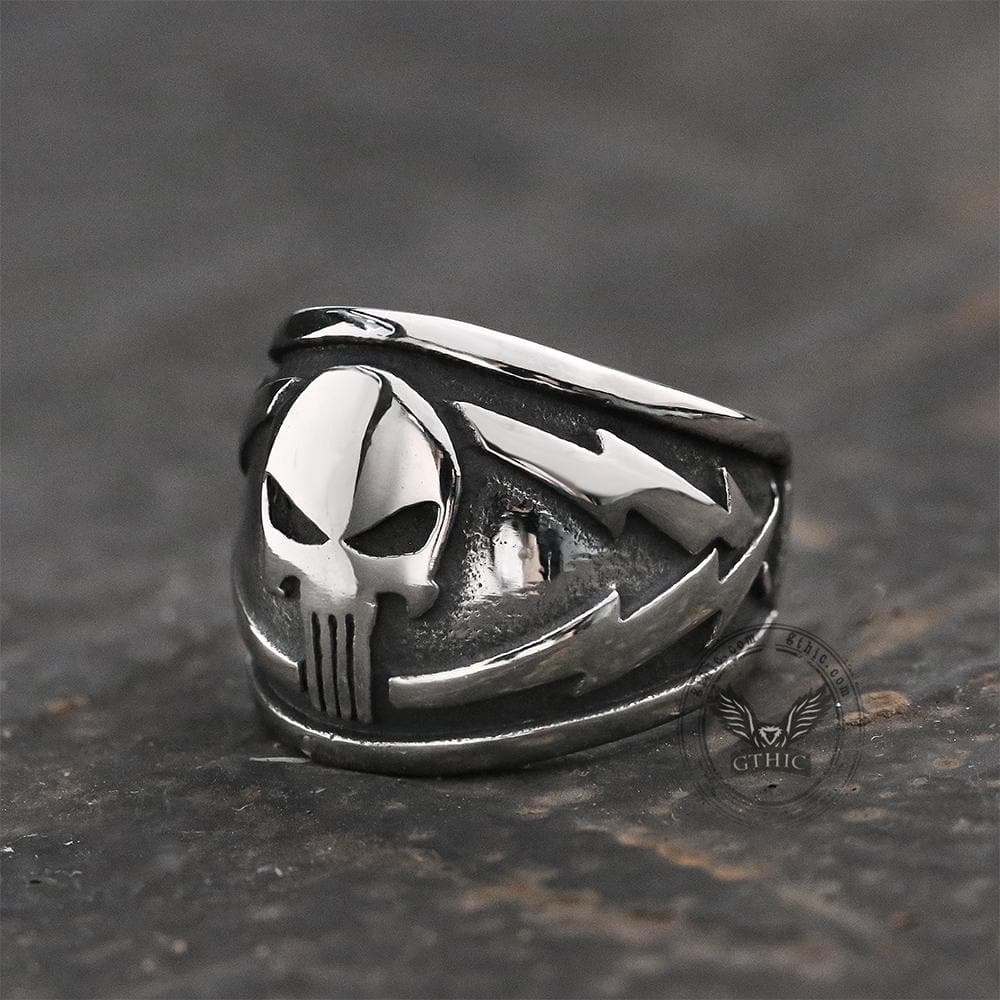 Punisher Skull Stainless Steel Biker Ring | Gthic.com