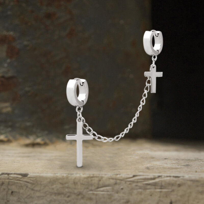 Punk Cross Tassel Stainless Steel Earrings | Gthic.com