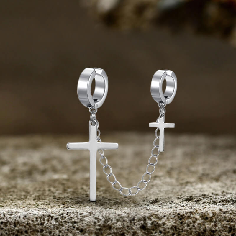Punk Cross Tassel Stainless Steel Earrings | Gthic.com