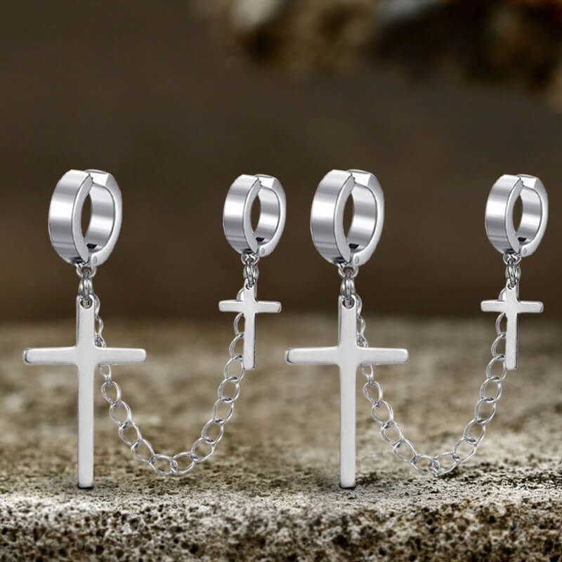 Punk Cross Tassel Stainless Steel Earrings | Gthic.com