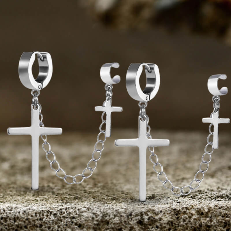 Punk Cross Tassel Stainless Steel Earrings | Gthic.com