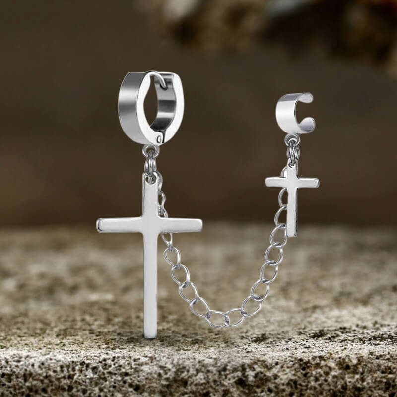 Punk Cross Tassel Stainless Steel Earrings | Gthic.com