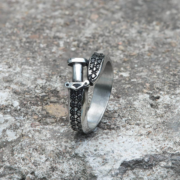 Punk Curved Sword Stainless Steel Ring01 | Gthic.com