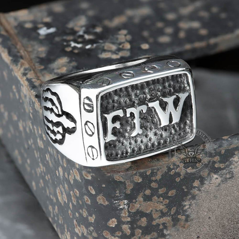 Punk FTW Letters Stainless Steel Biker Ring