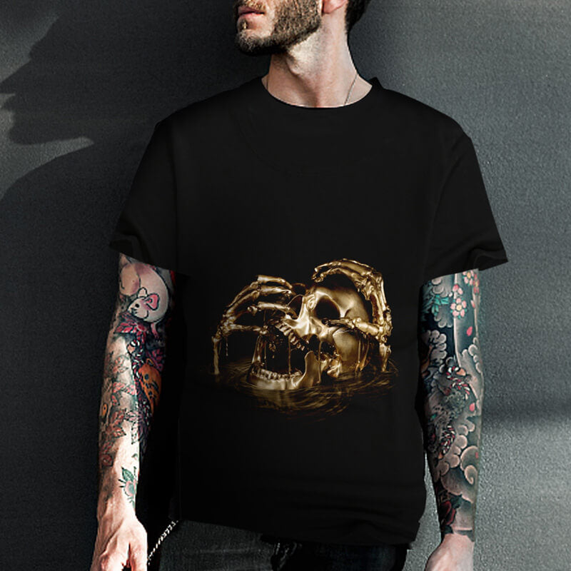 Punk Golden Skull Cotton T-shirt | Gthic.com