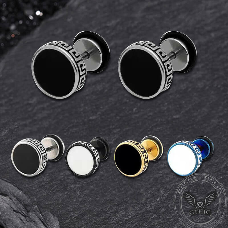 Punk Great Wall Pattern Stainless Steel Stud Earring | Gthic.com