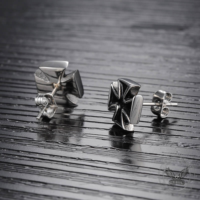 Iron Cross Stainless Steel Skull Stud Earring | Gthic.com